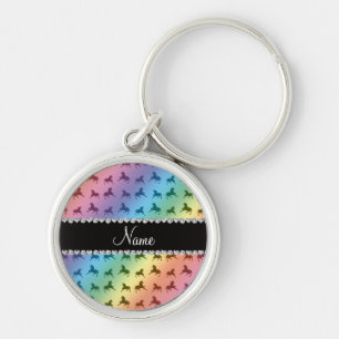 Personalized name rainbow unicorn pattern key ring