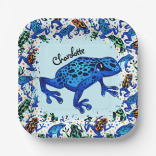 Personalized Name Rainforest Frogs Square Plates