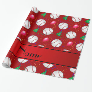 Personalized name red baseball birthday pattern wrapping paper