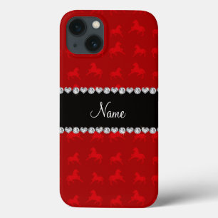 Personalized name red horse pattern iPhone 13 case