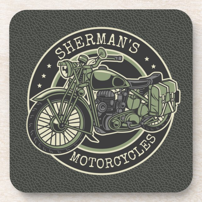 Personalized NAME Retro Military Motorcycle Biker Coaster (Front)
