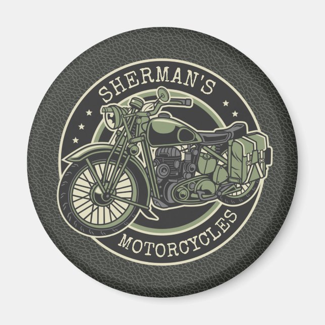 Personalized NAME Retro Military Motorcycle Biker Magnet (Front)