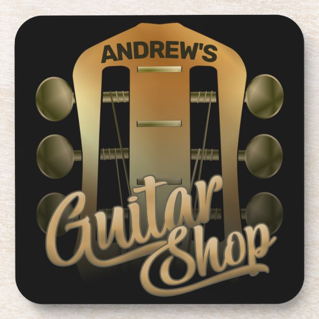 Personalized NAME Rock Music Guitar Shop Musician Coaster (Front)
