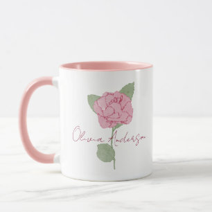 Personalized Name Rose Flower Watercolor Minimal  Mug