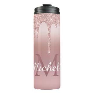 Personalized Name Rose Gold Glitter Drip Thermal Tumbler