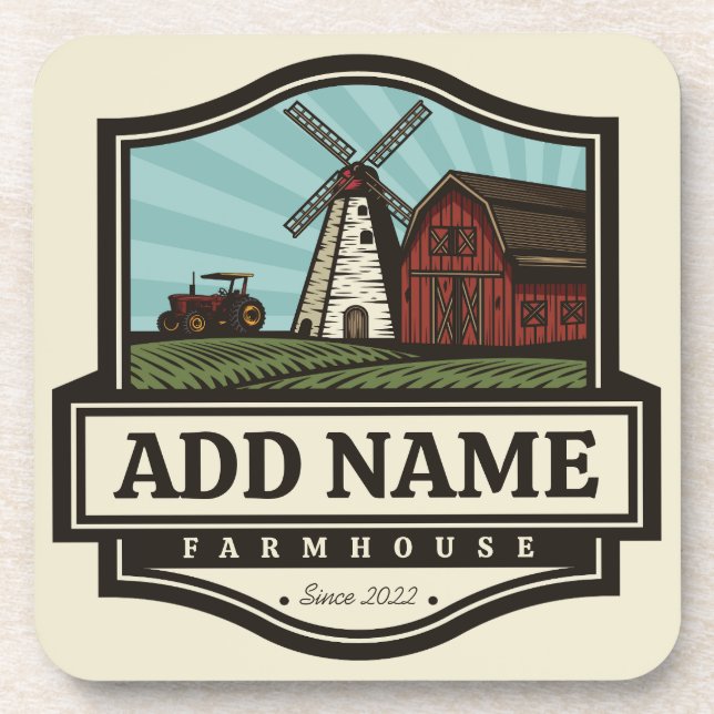 Personalized NAME Rustic Farmhouse Old Windmill  Coaster (Front)