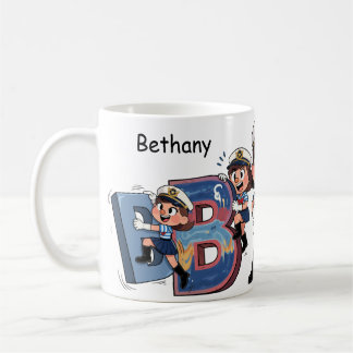 Personalized  Name Sailor Cartoon Character * B * Coffee Mug