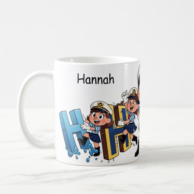 Personalized  Name Sailor Cartoon Character * H * Coffee Mug (Left)