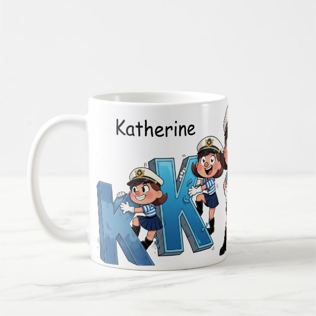 Personalized  Name Sailor Cartoon Character * K * Coffee Mug (Left)