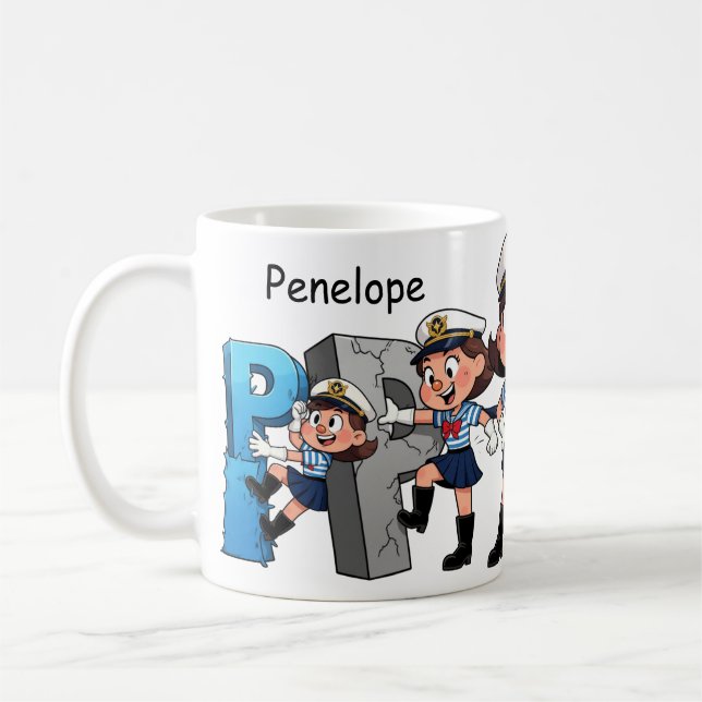 Personalized  Name Sailor Cartoon Character * P * Coffee Mug (Left)