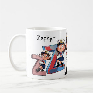 Personalized Name Sailor Cartoon Character * Z *  Coffee Mug