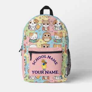 Personalized Name & School Cute Back to School  Printed Backpack