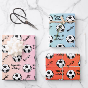 Personalized Name Sentiment Sport Soccer Birthday Wrapping Paper Sheet