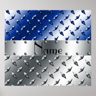 Personalized name silver blue diamond steel plate poster