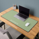 Personalized Name Simple Sage Green Desk Mat<br><div class="desc">Personalized name desk mat with your name in a simple white typeface on a sage green background. Simple minimalist modern typography. Perfect for home or office workplace.</div>