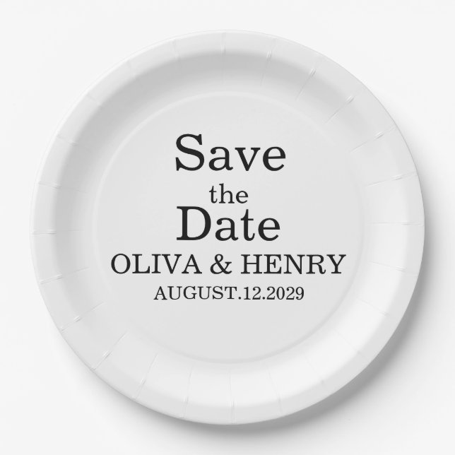 PERSONALIZED NAME SIMPLE STYLISH SAVE THE DATE PAPER PLATE (Front)