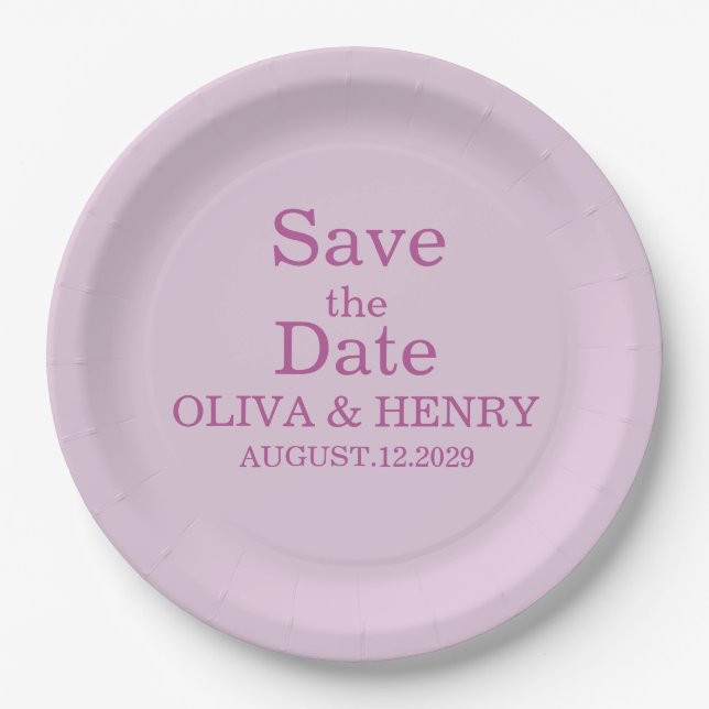 PERSONALIZED NAME SIMPLE STYLISH SAVE THE DATE PAPER PLATE (Front)