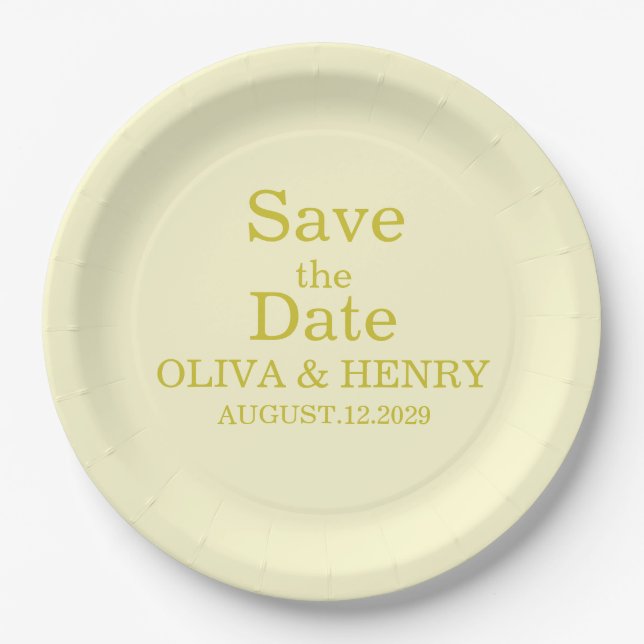 PERSONALIZED NAME SIMPLE STYLISH SAVE THE DATE PAPER PLATE (Front)