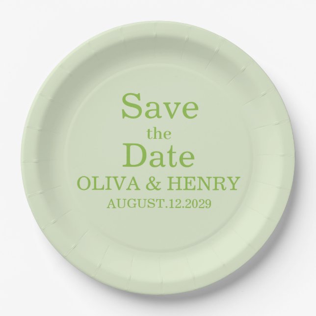 PERSONALIZED NAME SIMPLE STYLISH SAVE THE DATE PAPER PLATE (Front)