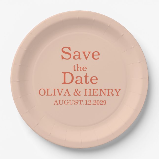 PERSONALIZED NAME SIMPLE STYLISH SAVE THE DATE PAPER PLATE (Front)