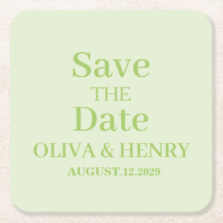 PERSONALIZED NAME SIMPLE STYLISH SAVE THE DATE SQUARE PAPER COASTER
