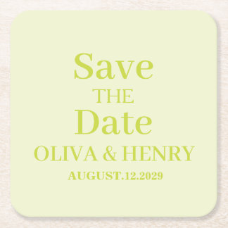 PERSONALIZED NAME SIMPLE STYLISH SAVE THE DATE SQUARE PAPER COASTER