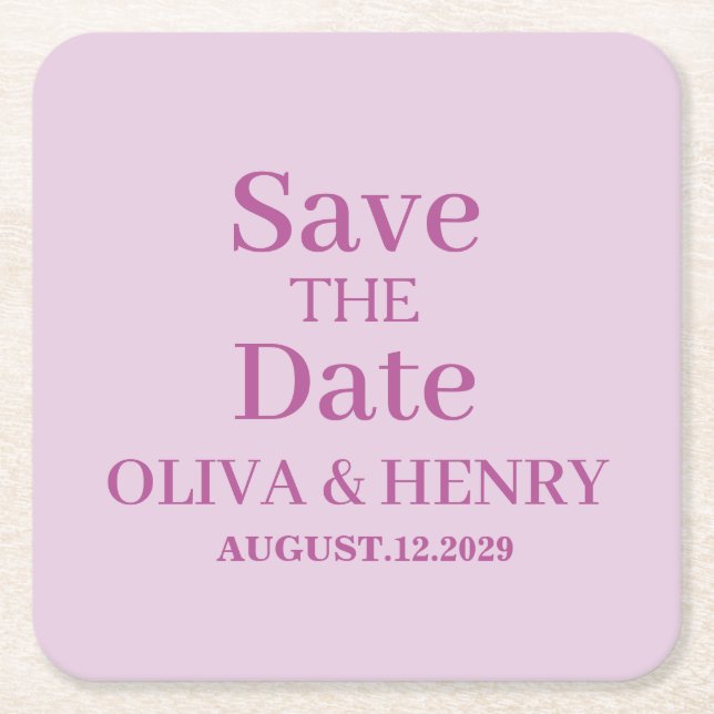 PERSONALIZED NAME SIMPLE STYLISH SAVE THE DATE SQUARE PAPER COASTER (Front)