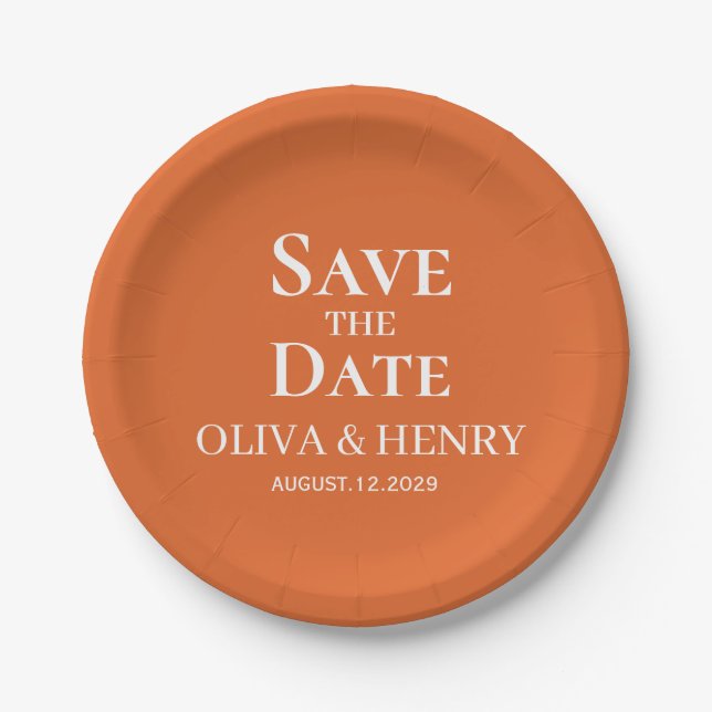 PERSONALIZED NAME SIMPLE STYLISH SAVE THE DATES PAPER PLATE (Front)