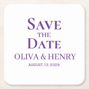 PERSONALIZED NAME SIMPLE STYLISH SAVE THE DATES SQUARE PAPER COASTER