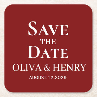 PERSONALIZED NAME SIMPLE STYLISH SAVE THE DATES SQUARE PAPER COASTER