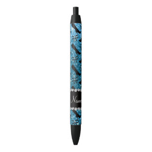 Personalized name sky blue glitter boots bows black ink pen