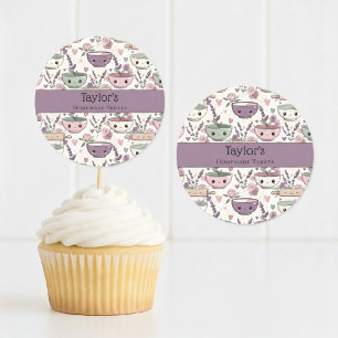 Personalized Name Smiling Utensil Cupcake Topper Classic Round Sticker