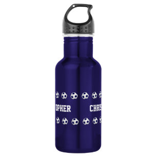 Personalized Name, Soccer Balls, Dark Blue 532 Ml Water Bottle