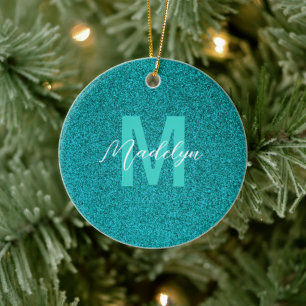 Personalized Name Stylish Glitter green Ceramic Tree Decoration