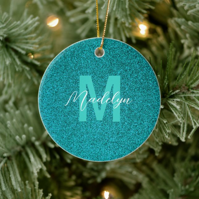 Personalized Name Stylish Glitter green Ceramic Tree Decoration (Tree)