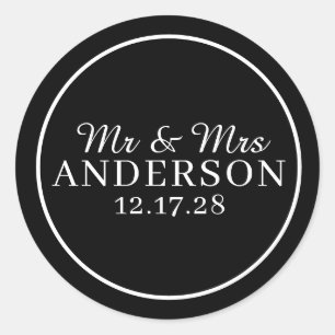 Personalized Name Stylish Modern Minimal Wedding  Classic Round Sticker