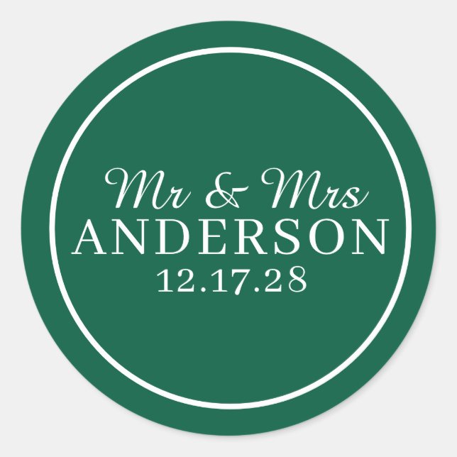Personalized Name Stylish Modern Minimal Wedding  Classic Round Sticker (Front)