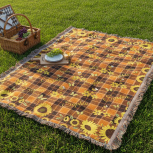 Personalized Name Sunflower Cozy Farm Throw Blanket