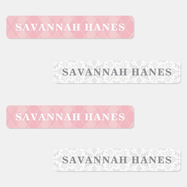 Personalized Name Tag Pink Plaid & Lace Clothing (Group)