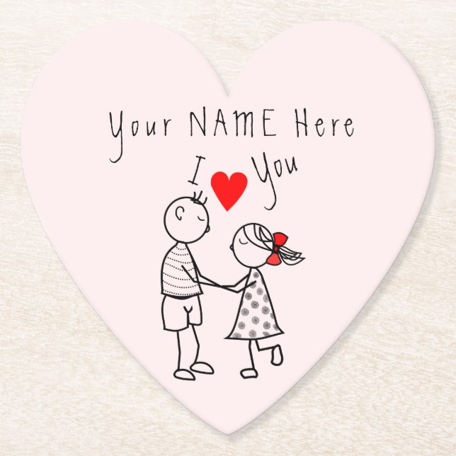 Personalized Name Text Paper Coaster Couple Love (Front)