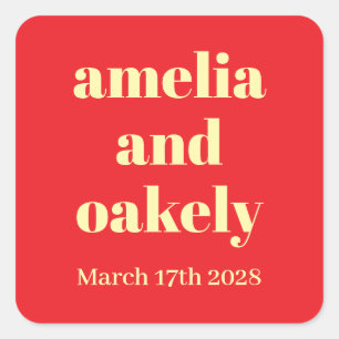 PERSONALIZED NAME & TEXT SIMPLE STYLISH WEDDING SQUARE STICKER