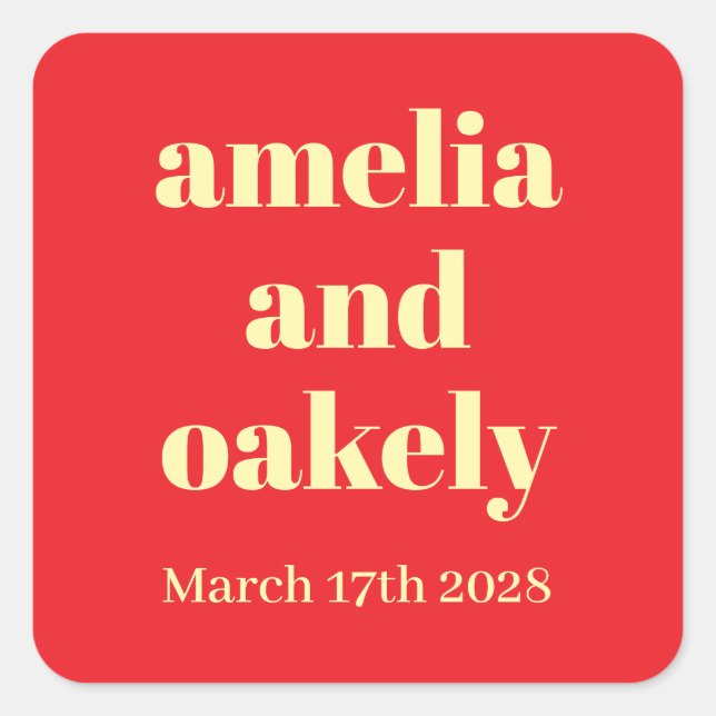 PERSONALIZED NAME & TEXT SIMPLE STYLISH WEDDING SQUARE STICKER (Front)