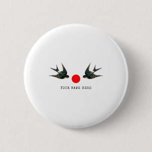 Personalized Name Text Swallow Japan Vintage T Shi 6 Cm Round Badge