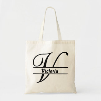 personalized name tote bag, custom letter V gift