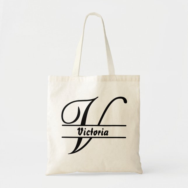 personalized name tote bag, custom letter V gift  (Front)