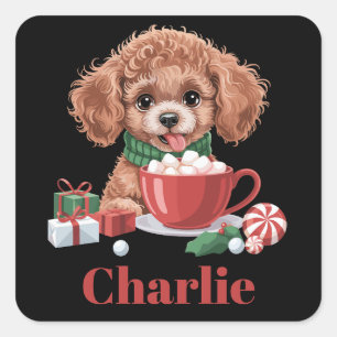 Personalized Name Toy Poodle Dog Lover Christmas Square Sticker