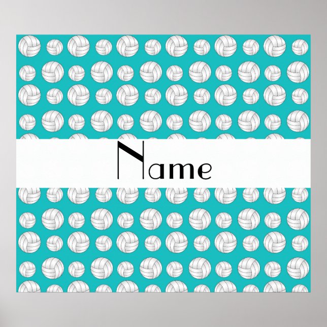 Personalized name turquoise volleyball balls poster (Front)