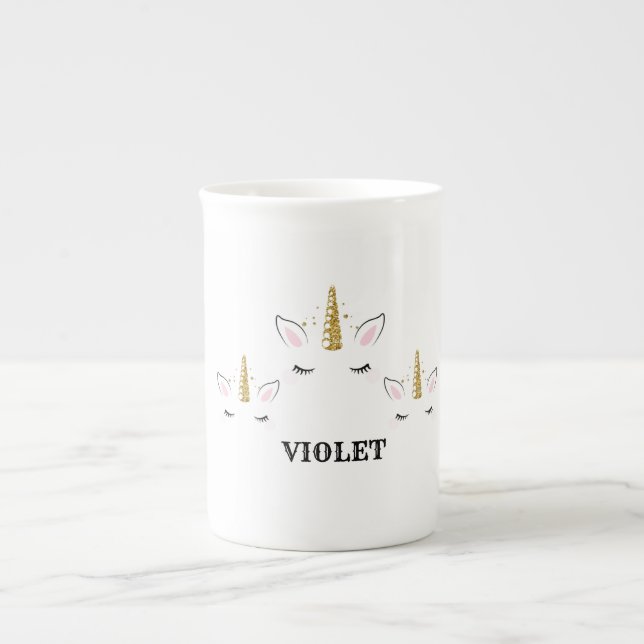 Personalized Name Unicorn Glitter Design – Custom  Bone China Mug (Front)