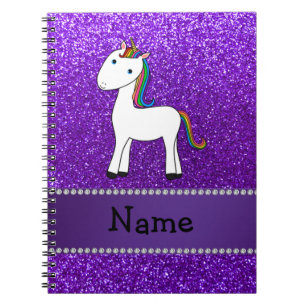 Personalized name unicorn purple glitter notebook