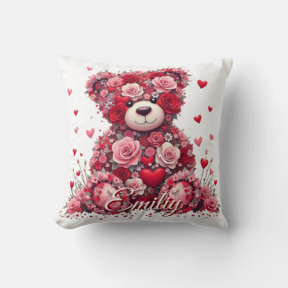Personalized Name Valentine’s Day Floral Bear Cushion